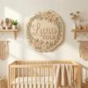 Personalized Wooden Name Sign For Nursery, Baby Shower Gifts, Newborn Keepsake, Custom Daisy Floral Wreath Wood Wall Decor For Kids Room