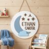 Personalized Wooden Name Sign For Nursery, Baby Shower Gifts, Newborn Keepsake, Custom Blue Moon Stars Cloud Wood Wall Decor For Baby Boy Nursery Sign