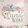 Personalized Wooden Name Sign For Nursery, Baby Shower Gifts, Newborn Keepsake, Custom Moon Cloud Star Wood Wall Decor For Kids Room, Wall Art