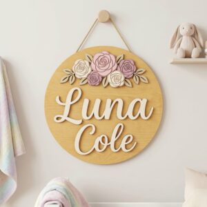 Personalized Wooden Name Sign For Nursery, Custom Blush Rose Wood Wall Decor For Kids Room, Baby Shower Gifts, Newborn Keepsake