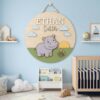 Personalized Wooden Name Sign For Nursery, Baby Shower Gifts, Newborn Keepsake, Custom Hippo Clouds Sun Wood Wall Decor For Baby Boy Nursery, Wall Art