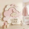 Personalized Wooden Name Sign For Nursery, Baby Shower Gifts, Newborn Keepsake, Custom Swan Clouds Stars Wood Wall Decor For Baby Girl Nursery