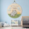 Personalized Wooden Name Sign For Nursery, Baby Shower Gifts, Newborn Keepsake, Custom Rhino Clouds Sun Wood Wall Decor For Baby Boy Nursery, Wall Art