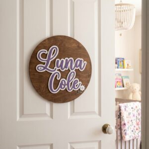 Personalized Wooden Name Sign For Nursery, Baby Shower Gifts, Newborn Keepsake, Round Wooden Name Plaque For Girls Room Rustic Wall Decor Gift