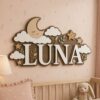 Personalized Wooden Name Sign For Nursery, Custom Moon Cloud Wooden Wall Sign For Kids Room, Baby Shower Gifts, Newborn Keepsake