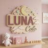 Personalized Wooden Name Sign For Nursery, Baby Shower Gifts, Newborn Keepsake, Custom Moon Stars Cloud Wood Wall Decor For Kids Room, Wood Sign