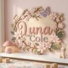 Personalized Wooden Name Sign For Nursery, Baby Shower Gifts, Newborn Keepsake, Floral Butterfly Wall Decor Baby Girl Room Custom Wood Plaque Art Gift