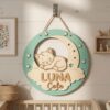 Personalized Wooden Name Sign For Nursery, Baby Shower Gifts, Newborn Keepsake, Sleeping Cat Moon Wall Decor Baby Room Custom Wood Plaque Kid Wall Art