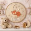 Personalized Wooden Name Sign For Nursery, Baby Shower Gifts, Newborn Keepsake, Custom Sleeping Fox Moon Stars Wood Wall Decor For Baby Boy Room