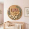 Personalized Wooden Name Sign For Nursery, Baby Shower Gifts, Newborn Keepsake, Custom Daisy Eucalyptus Lavender Wood Wall Decor For Baby Girl Nursery