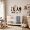 Personalized Woodland Wooden Name Sign For Nursery Custom 3D Layered Mountain And Deer Wood Name Wall Decor For Baby Boy Room Adventure Nursery - View 3
