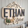Personalized Woodland Wooden Name Sign For Nursery Custom 3D Layered Mountain And Deer Wood Name Wall Decor For Baby Boy Room Adventure Nursery