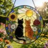 Black Orange Cat Couple Garden Suncatcher Tabby Cat Stained Glass Window Hanging Glass Mom Grandma Gift For Her Friends - Style 10