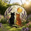Black Orange Cat Couple Garden Suncatcher Tabby Cat Stained Glass Window Hanging Glass Mom Grandma Gift For Her Friends - Style 2