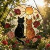 Black Orange Cat Couple Garden Suncatcher Tabby Cat Stained Glass Window Hanging Glass Mom Grandma Gift For Her Friends - Style 3