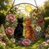 Black Orange Cat Couple Garden Suncatcher Tabby Cat Stained Glass Window Hanging Glass Mom Grandma Gift For Her Friends - Style 6