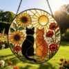 Black Orange Cat Couple Garden Suncatcher Tabby Cat Stained Glass Window Hanging Glass Mom Grandma Gift For Her Friends - Style 7