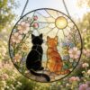 Black Orange Cat Couple Garden Suncatcher Tabby Cat Stained Glass Window Hanging Glass Mom Grandma Gift For Her Friends - Style 8