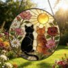 Black Orange Cat Couple Garden Suncatcher Tabby Cat Stained Glass Window Hanging Glass Mom Grandma Gift For Her Friends - Style 9