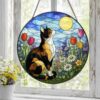 Calico Cat Stained Glass Suncatcher, Wildflower Meadow Cat, Floral Window Hanging, Nature Cat Decor, Cat Lover Gift - Style 10