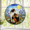 Calico Cat Stained Glass Suncatcher, Wildflower Meadow Cat, Floral Window Hanging, Nature Cat Decor, Cat Lover Gift - Style 3