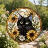 Cat Among Flowers Stained Glass Style Suncatcher, Window Decor, Home Decoration, Gift For Cat Lovers And Garden Enthusiasts - Style 1