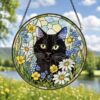 Cat Among Flowers Stained Glass Style Suncatcher, Window Decor, Home Decoration, Gift For Cat Lovers And Garden Enthusiasts - Style 10