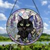 Cat Among Flowers Stained Glass Style Suncatcher, Window Decor, Home Decoration, Gift For Cat Lovers And Garden Enthusiasts - Style 2