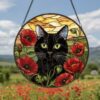 Cat Among Flowers Stained Glass Style Suncatcher, Window Decor, Home Decoration, Gift For Cat Lovers And Garden Enthusiasts - Style 3