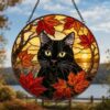 Cat Among Flowers Stained Glass Style Suncatcher, Window Decor, Home Decoration, Gift For Cat Lovers And Garden Enthusiasts - Style 6