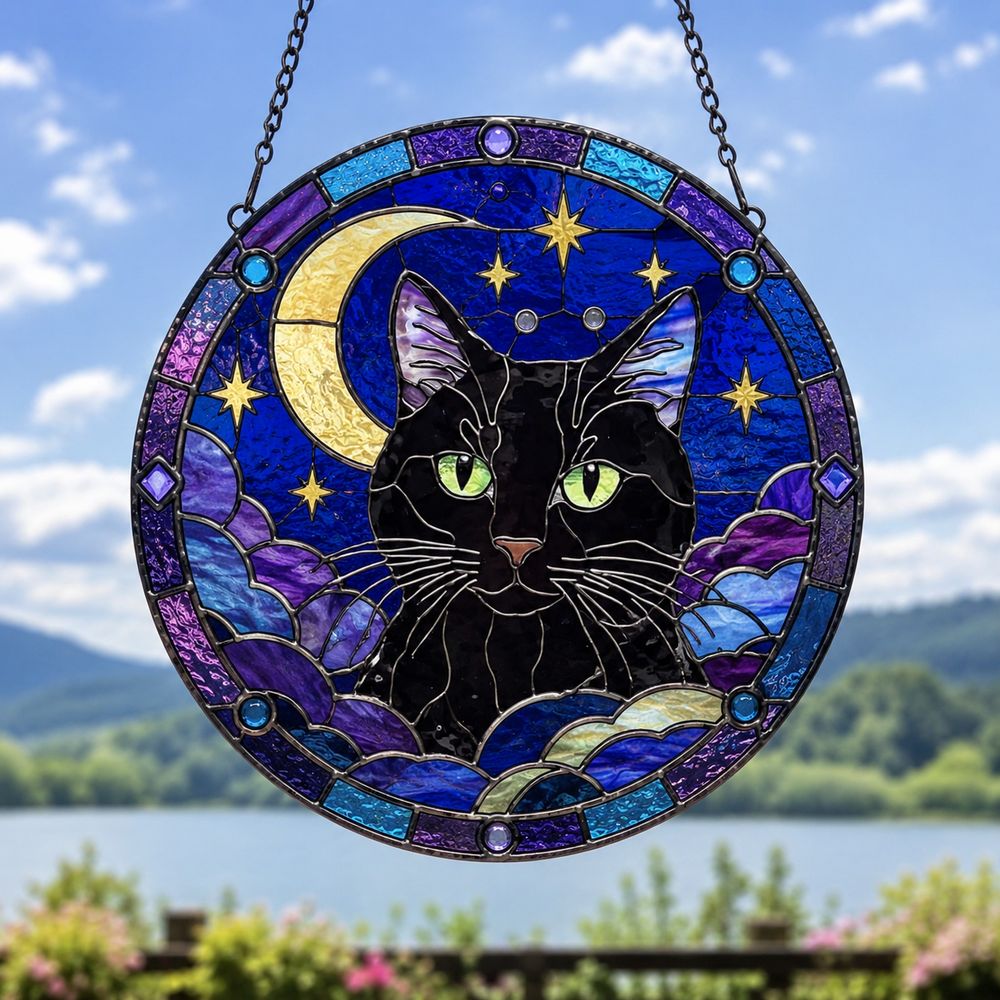 Cat Among Flowers Stained Glass Style Suncatcher, Window Decor, Home Decoration, Gift For Cat Lovers And Garden Enthusiasts - Style 7