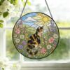 Cat Stained Glass Suncatcher Calico Cat Window Hanging Cat Sun Catcher Cat With Wildflowers Glass Art Gift For Cat Lovers - Style 1