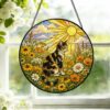 Cat Stained Glass Suncatcher Calico Cat Window Hanging Cat Sun Catcher Cat With Wildflowers Glass Art Gift For Cat Lovers - Style 2