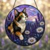 Cat Stained Glass Suncatcher Calico Cat Window Hanging Cat Sun Catcher Cat With Wildflowers Glass Art Gift For Cat Lovers - Style 4