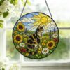 Cat Stained Glass Suncatcher Calico Cat Window Hanging Cat Sun Catcher Cat With Wildflowers Glass Art Gift For Cat Lovers - Style 4