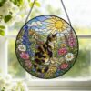 Cat Stained Glass Suncatcher Calico Cat Window Hanging Cat Sun Catcher Cat With Wildflowers Glass Art Gift For Cat Lovers - Style 6