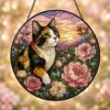 Cat Stained Glass Suncatcher Calico Cat Window Hanging Cat Sun Catcher Cat With Wildflowers Glass Art Gift For Cat Lovers - Style 7