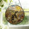 Cat Stained Glass Suncatcher Calico Cat Window Hanging Cat Sun Catcher Cat With Wildflowers Glass Art Gift For Cat Lovers - Style 7
