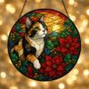 Cat Stained Glass Suncatcher Calico Cat Window Hanging Cat Sun Catcher Cat With Wildflowers Glass Art Gift For Cat Lovers - Style 8