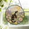 Cat Stained Glass Suncatcher Calico Cat Window Hanging Cat Sun Catcher Cat With Wildflowers Glass Art Gift For Cat Lovers - Style 8