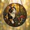 Cat Stained Glass Suncatcher Calico Cat Window Hanging Cat Sun Catcher Cat With Wildflowers Glass Art Gift For Cat Lovers - Style 9