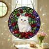 Cat Stained Glass Suncatcher, Cherry Blossom Cat Window Hanging, Floral Sun Catcher, Spring Home Decor, Cat Lover Gift, Mothers Day Gift - Style 1
