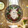 Cat Stained Glass Suncatcher, Cherry Blossom Cat Window Hanging, Floral Sun Catcher, Spring Home Decor, Cat Lover Gift, Mothers Day Gift - Style 10