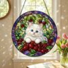 Cat Stained Glass Suncatcher, Cherry Blossom Cat Window Hanging, Floral Sun Catcher, Spring Home Decor, Cat Lover Gift, Mothers Day Gift - Style 2