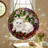 Cat Stained Glass Suncatcher, Cherry Blossom Cat Window Hanging, Floral Sun Catcher, Spring Home Decor, Cat Lover Gift, Mothers Day Gift - Style 3