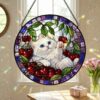 Cat Stained Glass Suncatcher, Cherry Blossom Cat Window Hanging, Floral Sun Catcher, Spring Home Decor, Cat Lover Gift, Mothers Day Gift - Style 9