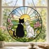 Custom Black White Cat Garden Stained Glass Suncatcher Window Hanging Pet Memorial Gift, Mom Grandma Gift For Her Friends - Style 1