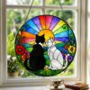 Custom Black White Cat Garden Stained Glass Suncatcher Window Hanging Pet Memorial Gift, Mom Grandma Gift For Her Friends - Style 10