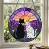 Custom Black White Cat Garden Stained Glass Suncatcher Window Hanging Pet Memorial Gift, Mom Grandma Gift For Her Friends - Style 2