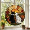 Custom Black White Cat Garden Stained Glass Suncatcher Window Hanging Pet Memorial Gift, Mom Grandma Gift For Her Friends - Style 3